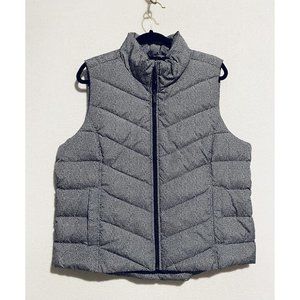 Lands End Vest Womens XL Herringbone Print 600 Fill Down Puffer Zip Up Outdoor